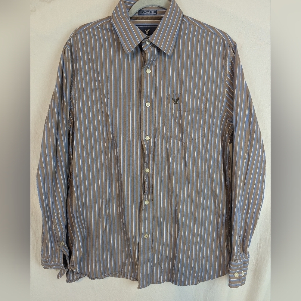 American Eagle Outfitters Size Large Button Down Shirt In Blue/Brown Vintage Fit